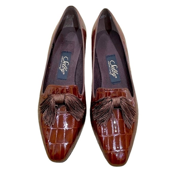 Nwot Selby comfort flex patent leather slip on caramel faux croc tassel bow sz 9 - Picture 2 of 10